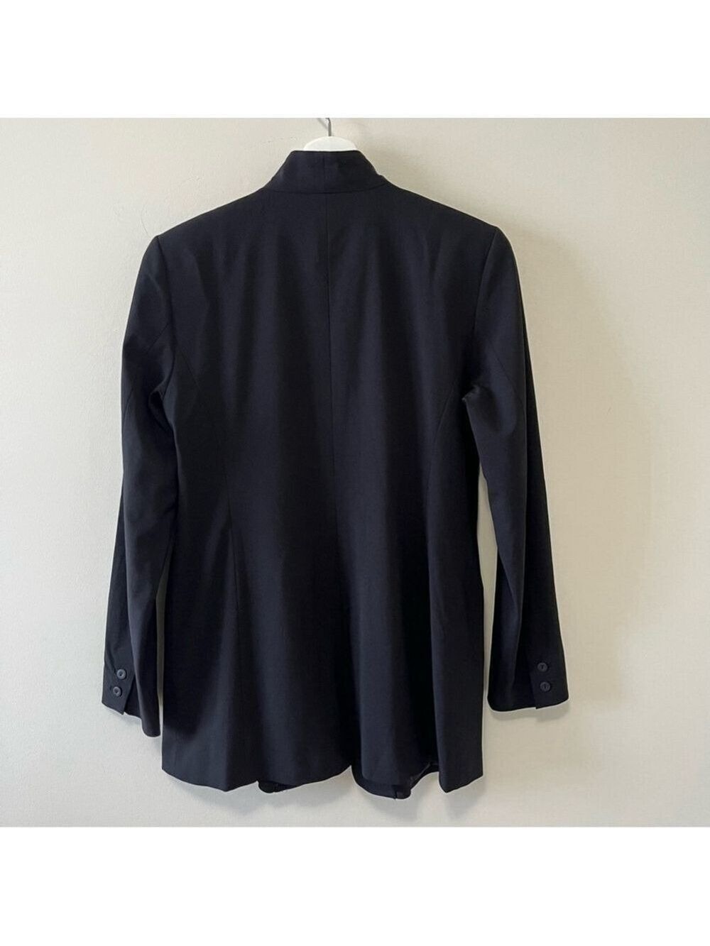 EILEEN FISHER CLASSIC LONG BLACK WOOL SILK BLEND BLAZER - Picture 4 of 10